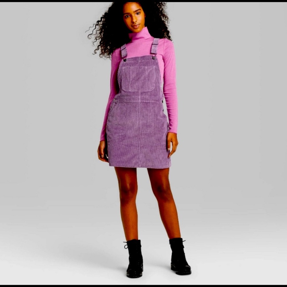 XS Purple Corduroy Overall Dress (Wild Fable)